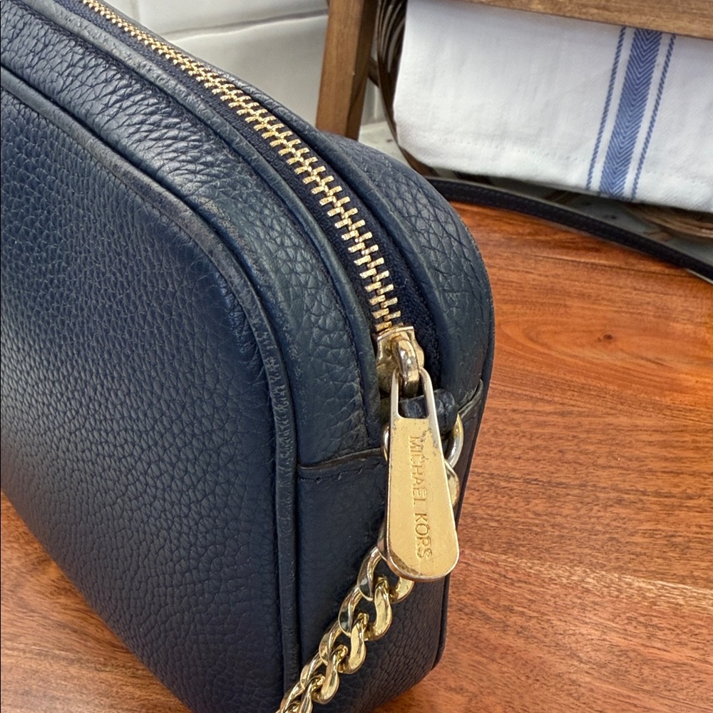 Michael Kors Fulton Crossbody Purse Bag Handbag Navy Blue Pebbled Leather - Picture 6 of 14